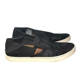 Olukai Black Canvas Slip-On Sneakers Shoes Non-Slip Casual Size 8.5